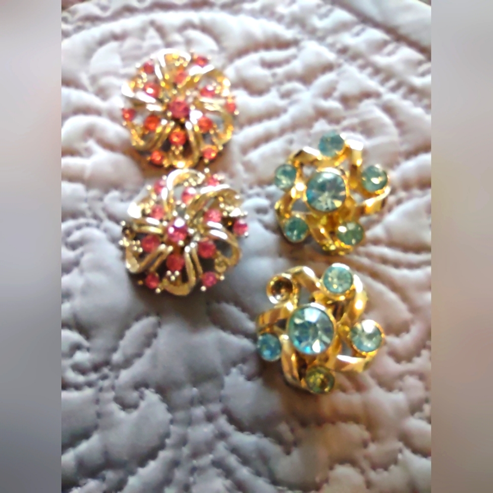 Vintage Clip On Gold Tone and Jeweled Earrings.